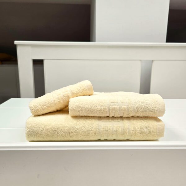 Set 3 prosoape baie Greek Border Jacquard Plush Luxury - 100% Bumbac, 500g/mp, ivoire