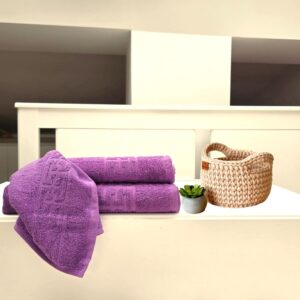 Set 3 prosoape baie Greek Border Jacquard Plush Luxury - 100% Bumbac, 500g/mp, mov - imagine 2