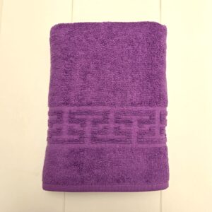Set 3 prosoape baie Greek Border Jacquard Plush Luxury - 100% Bumbac, 500g/mp, mov - imagine 5