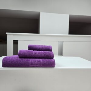 Set 3 prosoape baie Greek Border Jacquard Plush Luxury - 100% Bumbac, 500g/mp, mov - imagine 4