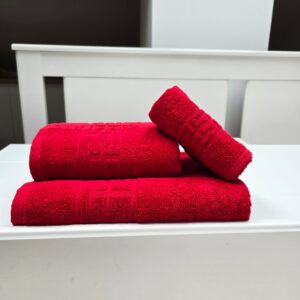 Prosop baie Greek Border Jacquard Plush Luxury - 100% Bumbac, 500g/mp, rosu - imagine 4