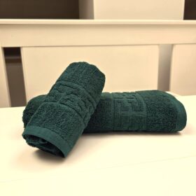 Set 3 prosoape baie Greek Border Jacquard Plush Luxury - 100% Bumbac, 500g/mp, verde brad