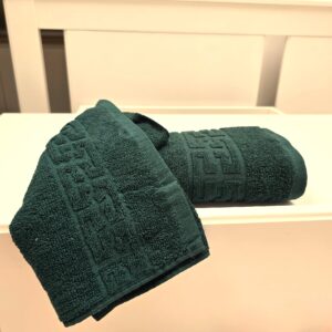 Set 3 prosoape baie Greek Border Jacquard Plush Luxury - 100% Bumbac, 500g/mp, verde brad - imagine 2