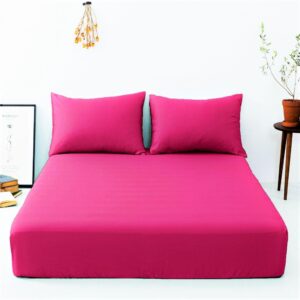 Husa de pat cu elastic Kotonia Home - Tricot, 100% bumbac, fuxia - imagine 2