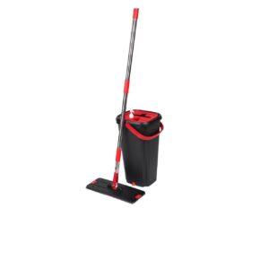 Set curatenie cu mop plat cu maner telescopic, galeata 9 L negru si rosu - imagine 2