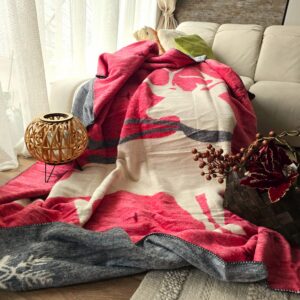 Patura Kotonia Home Vicuna - Decor Craciun, cu doua fete, dimensiunea 180x220 cm, reni - imagine 5