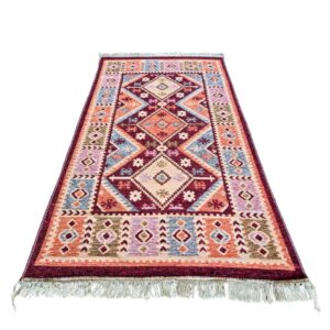 Covor tesut - Decor traditional, fond bordo si nuante de crem – 10 - imagine 2