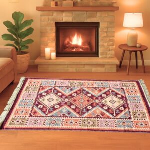 Covor tesut - Decor traditional, fond bordo si nuante de crem – 10 - imagine 3