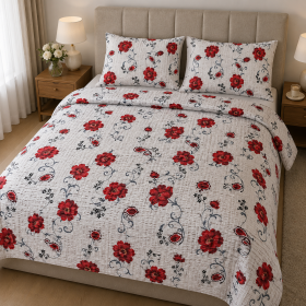 Lenjerie de pat - 2 persoane, textura creponata, decor floral - cod 006