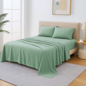 Cearceaf de pat Kotonia Home, 100% bumbac, Olandina color, 220x240 cm, verde salvie - imagine 4