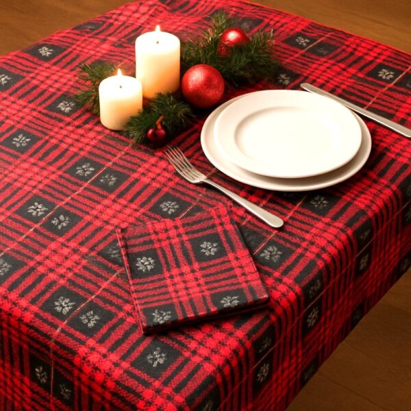 Fata de masa Kotonia Home - Decor geometric, 100% bumbac, creton, rosu si negru