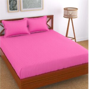 Husa de pat cu elastic Kotonia Home Deco, 100% bumbac, Damasc Saten, dimensiune dungi 1 cm, Magenta - imagine 3