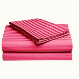 Husa de pat cu elastic Kotonia Home Deco, 100% bumbac, Damasc Saten, dimensiune dungi 1 cm, Magenta - imagine 2