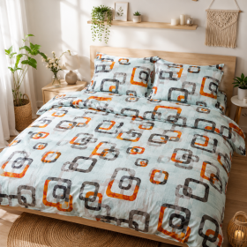 Lenjerie de pat 2 persoane, tesatura clasica neteda, 100% bumbac, fond alb, decor geometric - 39