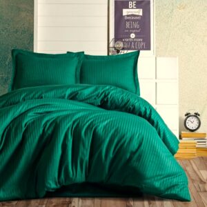 Set 2 fete de perna Kotonia Home Deco - Damasc Saten - 100% bumbac, dimensiune dungi 1 cm, verde smarald - imagine 2