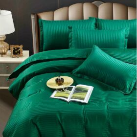 Set 2 fete de perna Kotonia Home Deco - Damasc Saten - 100% bumbac, dimensiune dungi 1 cm, verde smarald
