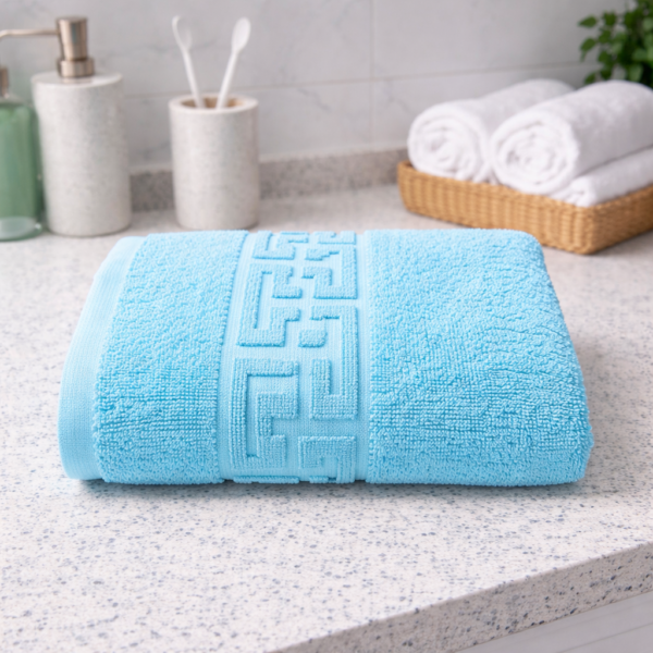 Prosop baie Greek Border Jacquard Plush Luxury - 100% Bumbac, 500g/mp, bleu ciel