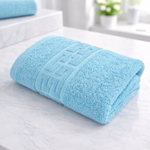 Prosop baie Greek Border Jacquard Plush Luxury - 100% Bumbac, 500g/mp, bleu ciel - imagine 2