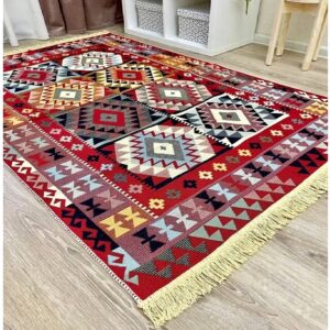Covor cu tesatura plata cu decor traditional - Kilim cu doua fete - 01 - imagine 2