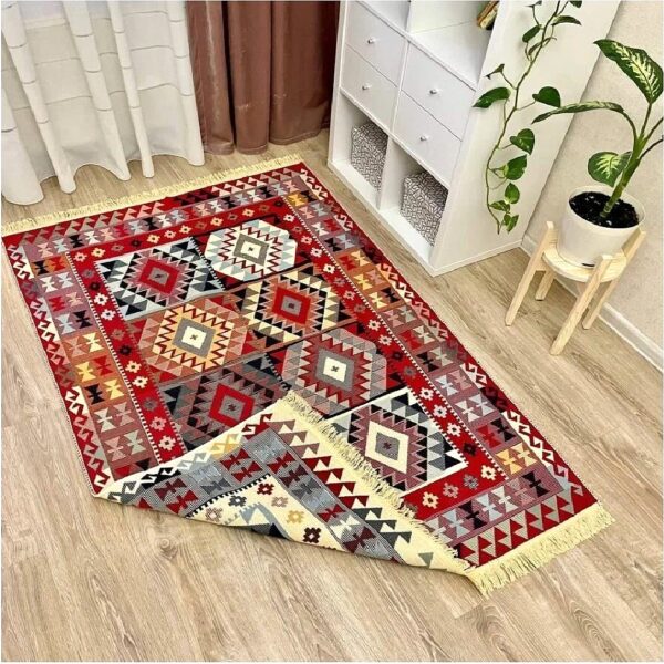 Covor cu tesatura plata cu decor traditional - Kilim cu doua fete - 01