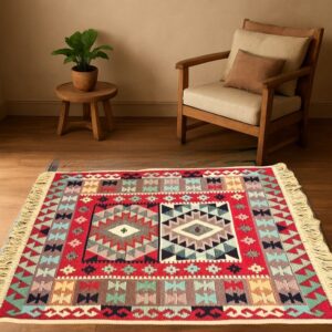 Covor cu tesatura plata cu decor traditional - Kilim cu doua fete - 01 - imagine 4