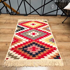 Covor cu tesatura plata cu decor traditional - Kilim cu doua fete - 03 - imagine 6