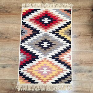 Covor cu tesatura plata cu decor traditional - Kilim cu doua fete - 03 - imagine 11
