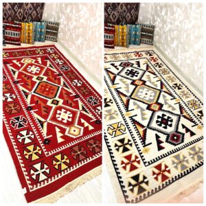Covor cu tesatura plata cu decor traditional - Kilim cu doua fete - 04 - imagine 16