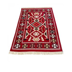Covor cu tesatura plata cu decor traditional - Kilim cu doua fete - 04 - imagine 2