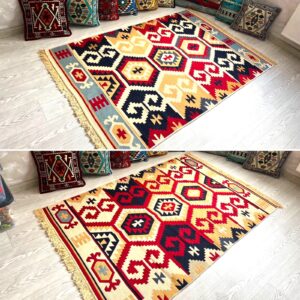 Covor cu tesatura plata cu decor traditional - Kilim cu doua fete - 06 - imagine 3
