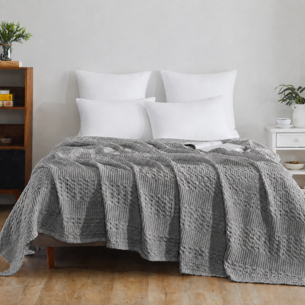 Cuvertura Kotonia Home - Waffle, 220x240 cm, 100% bumbac - gri