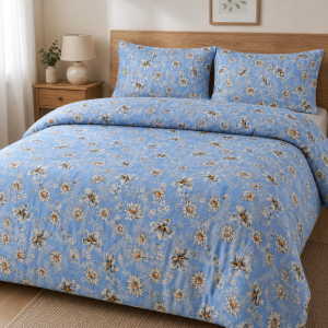 Lenjerie de pat 2 persoane, tesatura clasica neteda, 100% bumbac, fond alb, decor floral - 41