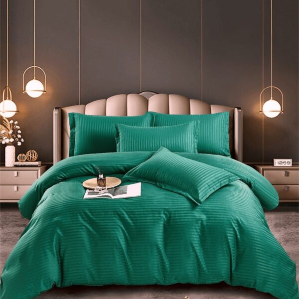 Lenjerie de pat Kotonia Home  – 2 persoane, damasc color, dungi inguste 1 cm, 100% bumbac, verde