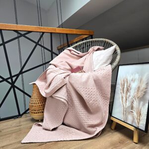 Cuvertura Kotonia Home - Waffle, 220x240 cm, 100% bumbac - roz ars pal - imagine 3