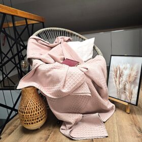Cuvertura Kotonia Home - Waffle, 220x240 cm, 100% bumbac - roz ars pal