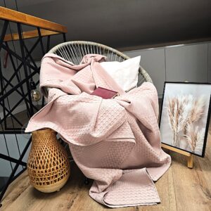 Cuvertura Kotonia Home - Waffle, 220x240 cm, 100% bumbac - roz ars pal