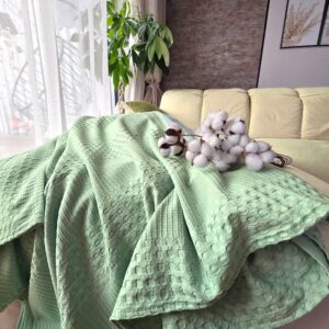 Cuvertura Waffle Kotonia Home - Bebe, 100x100 cm, 100% bumbac - Verde fistic - imagine 4
