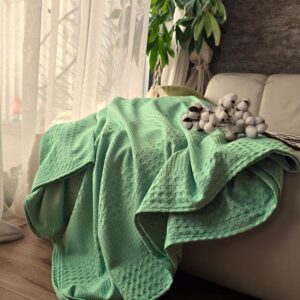 Cuvertura Waffle Kotonia Home - Bebe, 100x100 cm, 100% bumbac - Verde fistic - imagine 3