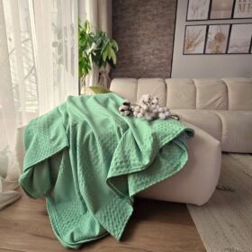 Cuvertura Kotonia Home - Waffle, 220x240 cm, 100% bumbac - verde fistic