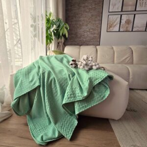 Cuvertura Waffle Kotonia Home - Bebe, 100x100 cm, 100% bumbac - Verde fistic - imagine 2