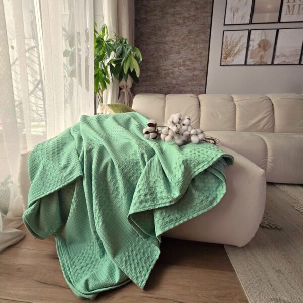 Cuvertura Kotonia Home - Waffle, 220x240 cm, 100% bumbac - verde fistic
