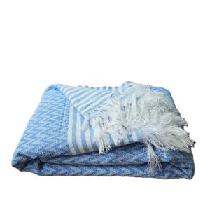 Cuvertura Old Fashion pentru pat dublu, dimensiunea 220x240 cm, 100% bumbac, zig-zag, bleu cu franjuri - 25 - imagine 3