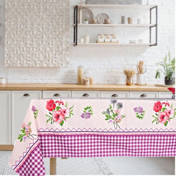 Fata de masa Kotonia Home - Picnic, 100% bumbac, creton, decor floral mov