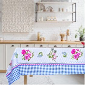 Fata de masa Kotonia Home - Picnic, 100% bumbac, creton, decor floral albastru