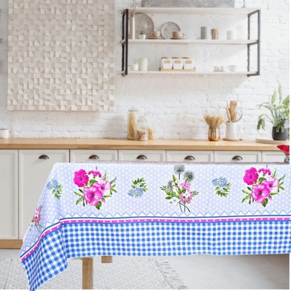 Fata de masa Kotonia Home - Picnic, 100% bumbac, creton, decor floral albastru