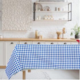 Fata de masa Kotonia Home - Picnic, 100% bumbac, creton, decor geometric albastru alb