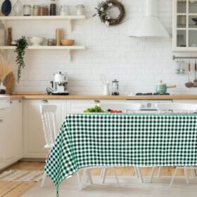 Fata de masa Kotonia Home - Picnic, 100% bumbac, creton, decor geometric verde alb