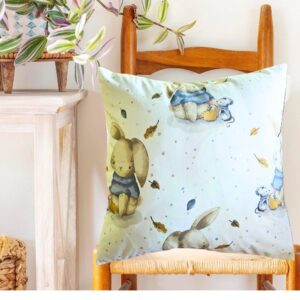Pachet patut Kotonia Home Bebe - ranforce, 100 % bumbac, cearceaf pat si husa cu elastic si fata perna 40x40 cm, decor iepurasi bleu - imagine 3