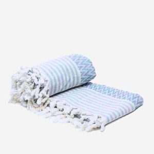 Cuvertura Old Fashion pentru pat dublu, dimensiunea 220x240 cm, 100% bumbac, zig-zag, bleu cu franjuri - 25 - imagine 5