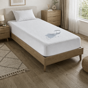 Husa impermeabila pat Kotonia Home – bumbac cauciucat, dimensiune saltea 100×200+30 cm, alb